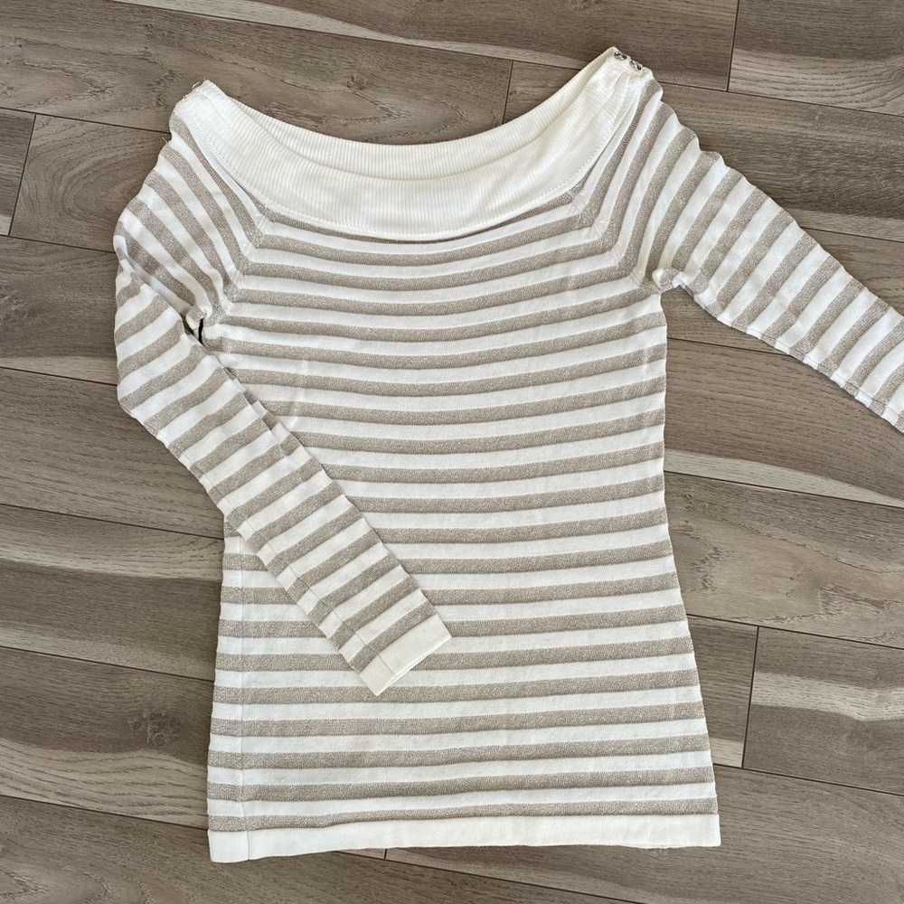 WHBM Metallic Off the Shoulder Sweater